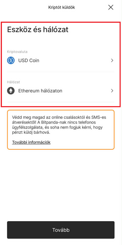 Ethereum hálózat kiválasztva