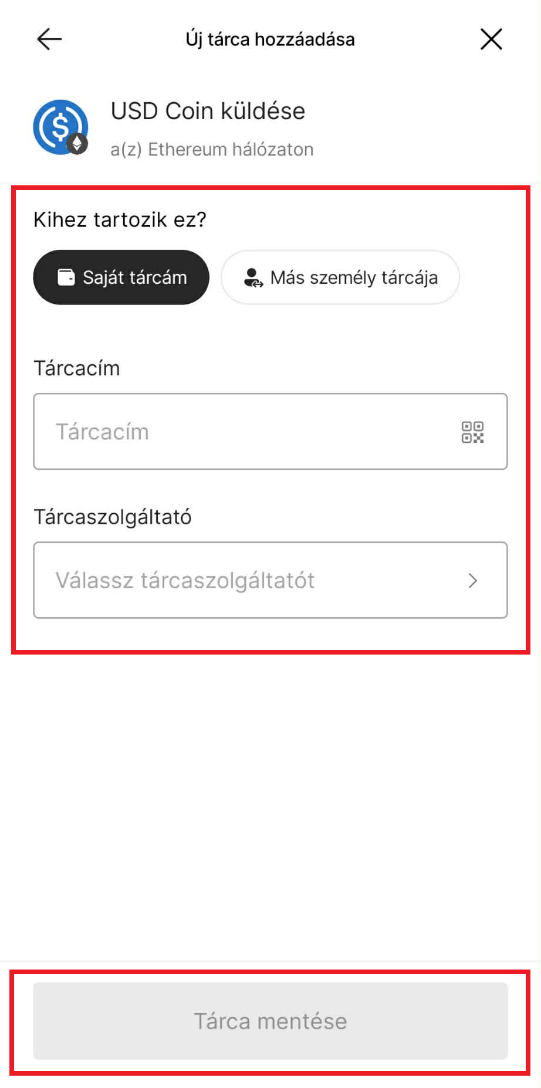 Tárcacím kitöltése