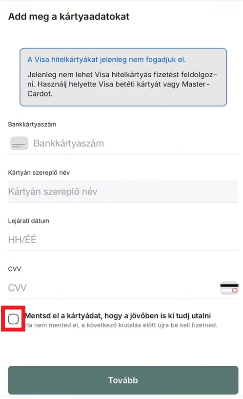 Kártyaadatok