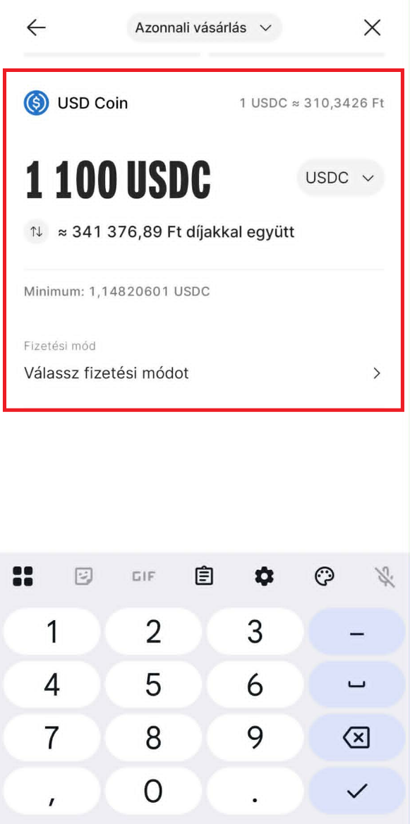 1100 USDC vásárlás